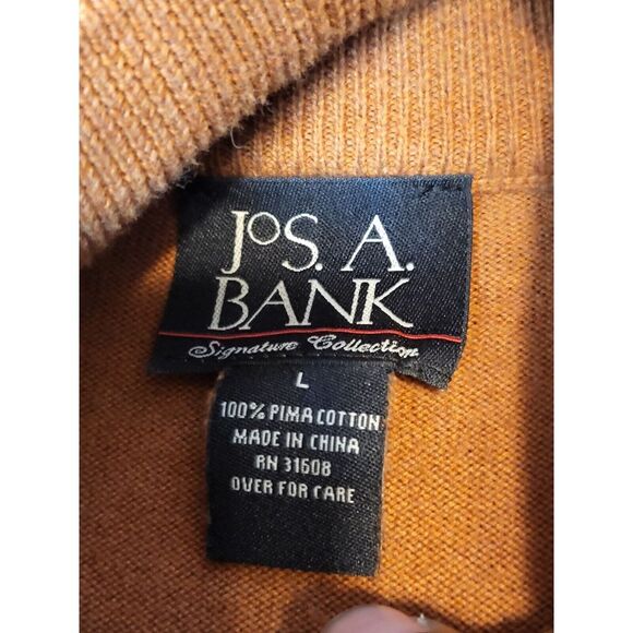 Jos A Bank 1/4 Zip Collared Knit Sweater Men Sz L Orange Pima Cotton Preppy Work - Picture 2 of 8